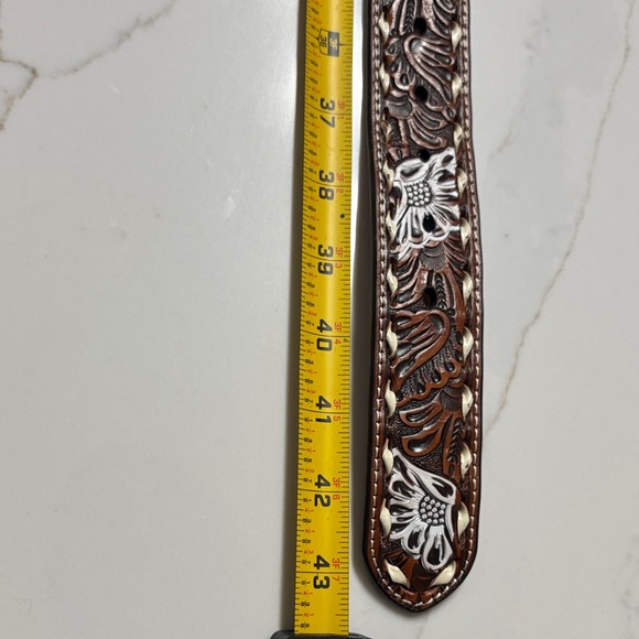 Nocona Brown and Silver Floral Embossed Belt - Picture 8 of 14
